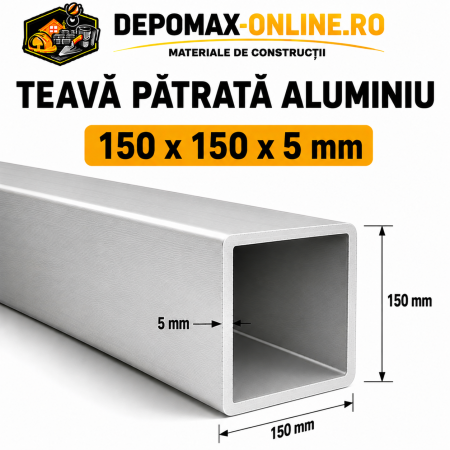 Teava patrata aluminiu 150 x 150 x 5 mm, 6 metri (EN AW-6060)